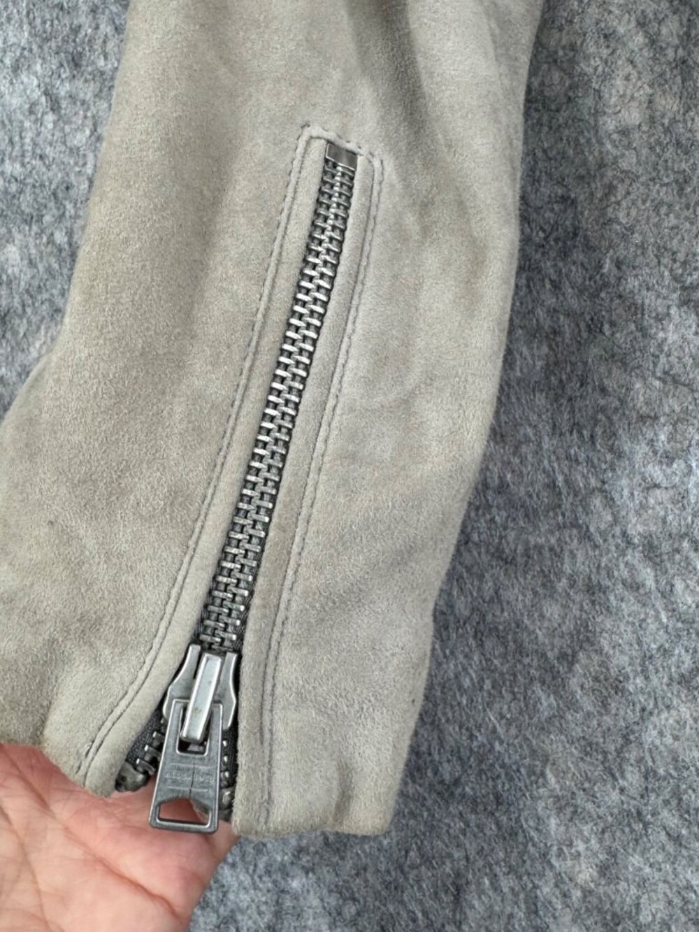 All Saints Womens Biker Jacket Balfern Goat Leather Suede Sz 4 Taupe *read - Picture 11 of 15
